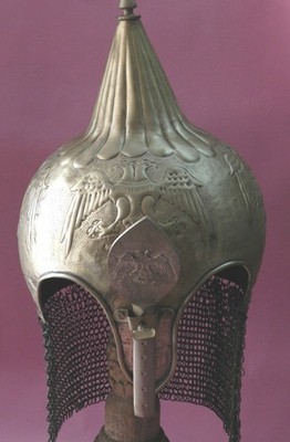 HELMET BRASS WARRIOR HELMET 5 FLYING EAGEL BIRDS FIGURES EMBOSSED NASAL GUARD