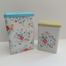 2 X Cath Kidston Rectangular Storage Tins Clifton Rose Design Floral