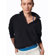 Athleta Black Womens Forever Fleece 1/4 Zip Sweatshirt Small Relaxed Athlesure