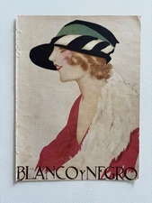 Antique Blanco y Negro Art Deco Cover  Smiling Flapper in Cloche Hat & Fur Stole