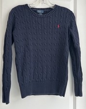 Polo Ralph Lauren Cable Knit Sweater Boys Youth L 14/16 Navy Pony Preppy