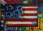 Fine unique painting – Pop art composition, US flag, signed Peter Max