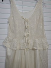 Movie Star Vntg Ivory Lace Full Len Nightgown Made in USA Nylon Sz 7/9 Small/Med