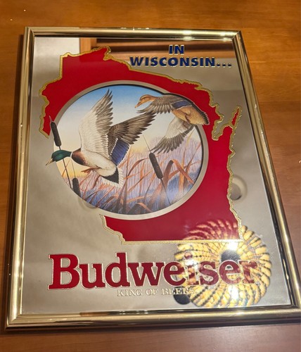 1991 Limited Budweiser Beer Wisconsin Wildlife Mallard Ducks Mirror 18" x 14"