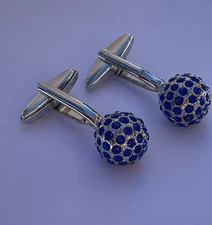 Men’s Brand New Cufflinks, Silver- Tone Blue ‘disco Ball’ Bullet Back 