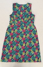 Talbots Women’s Cotton Blend Sleeveless V-Neck Dress • Floral Green/Pink Size L