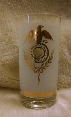 Vintage Frosted Glass Highball With Gold Federal Eagle Design