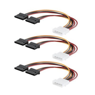 3 Pack 4 Pin Molex to Dual SATA Power Y-Cable Adapter, 7 Inch