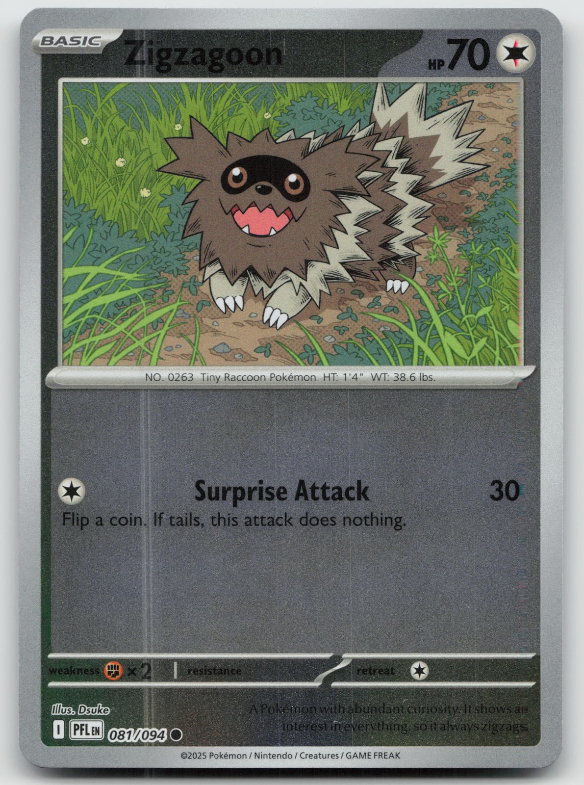 Zigzagoon Common Reverse Holo ME02: Phantasmal Flames 081/094 NM