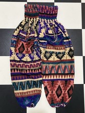 Vintage Boho Tribal Woven Harem Pants Multicolor Aztec Elastic Waist 90s