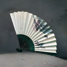  N2- Vintage Chinese hand fan, painted, wear present   see photos.
