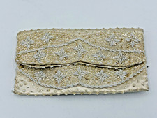 VTG CLUTCH PURSE BEADED SEQUIN IVORY WHITE EVENING BAG ENVELOPE BRIDAL