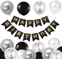 Luftballons Geburtstag Dekoration Set Schwarz Silber Happy Birthday Banner