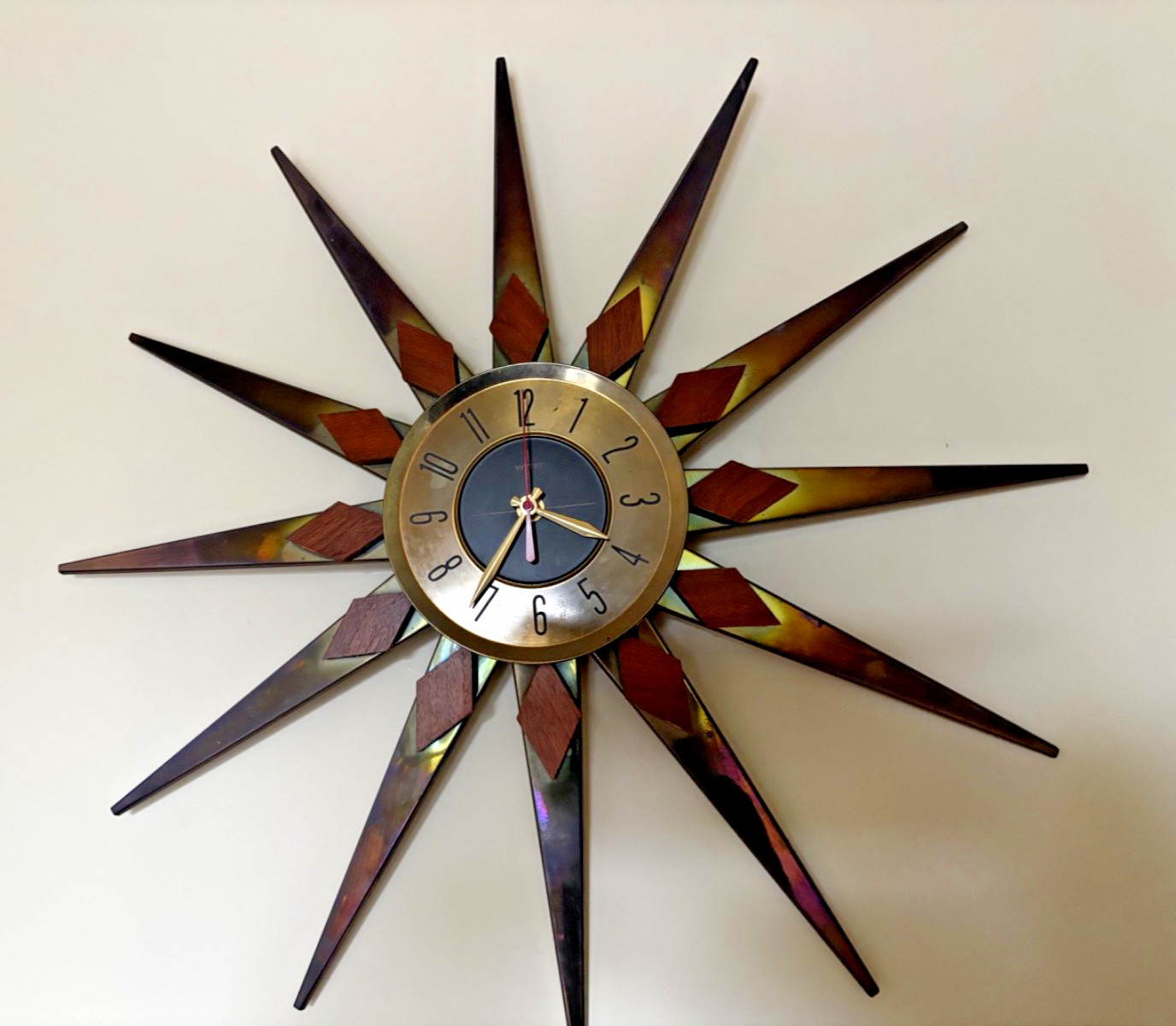 VTG Mid-Century Modern Welby 26" Starburst Wall Clock Retro 1960s