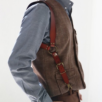 Retro genarbtes Rindsleder Riemen Hosenträger Seitenclip Hosenträger Holster-Stil