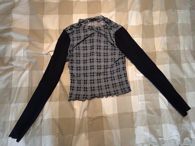 Plaid Gray Black Long Sleeve Crew Neck Pullover Women's Casual T-Shirt