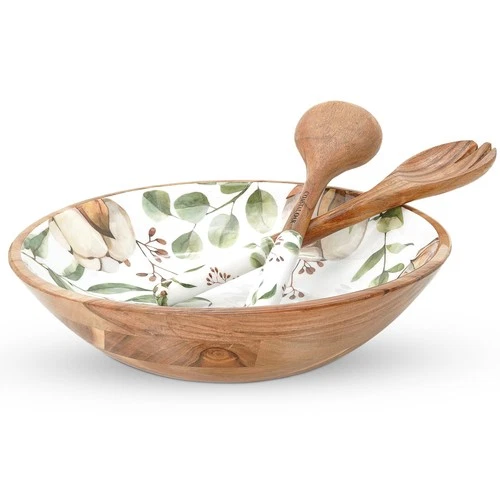 Large Wooden Salad Bowl Set - Premium 13-inch Acacia Wood Salad Bowl with Ser...