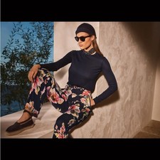 Ralph Lauren Collection Belted Floral Print Straight Leg Silk Trousers sz 2 EUC