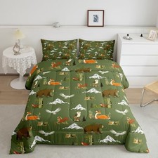 Animal Bedding Set Size Kids Wild Animal Comforter Cover for Full Greenish