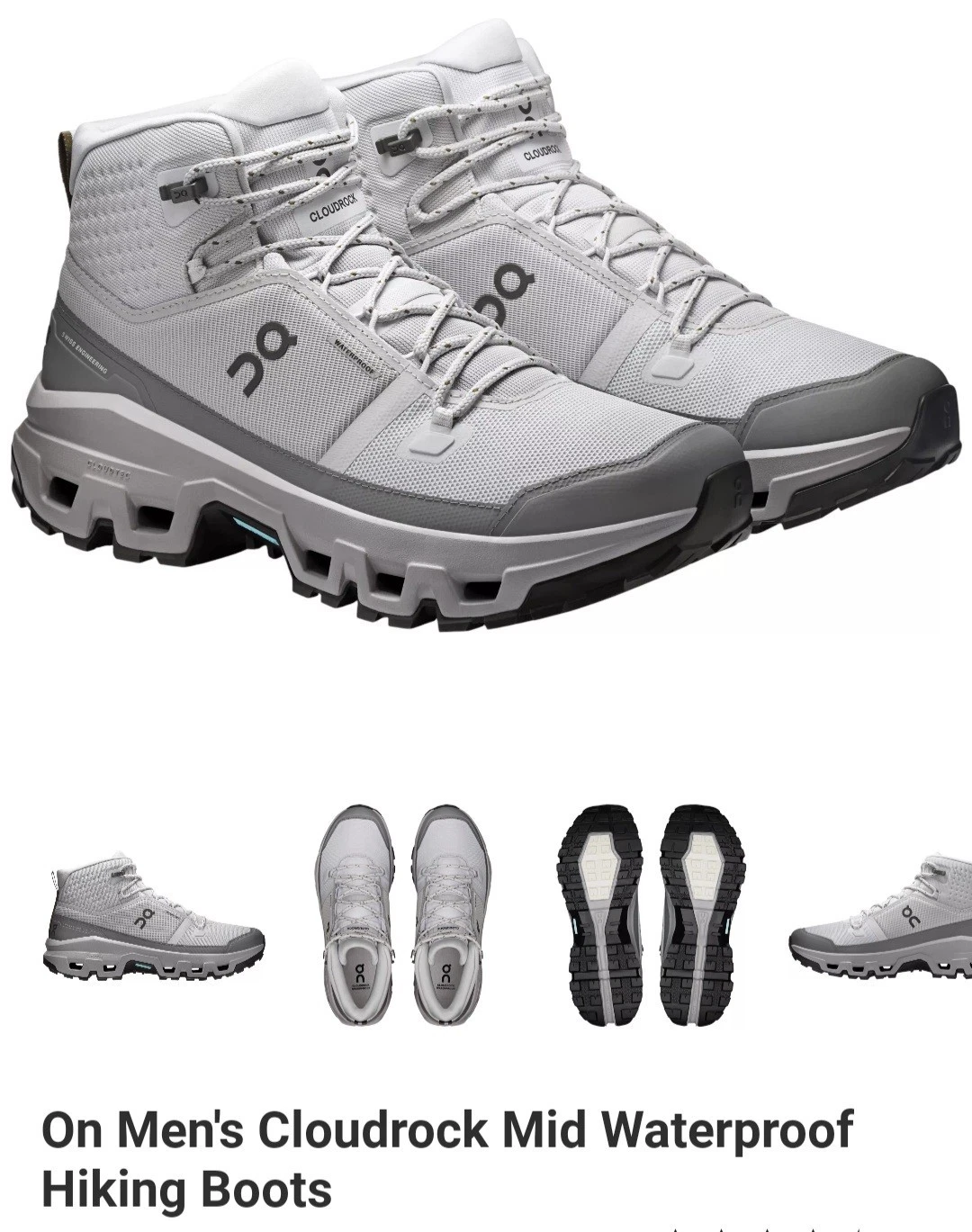 On Men’s Waterproof Hiking Boots Ankle Lace-Up White/Gray/Black US 13