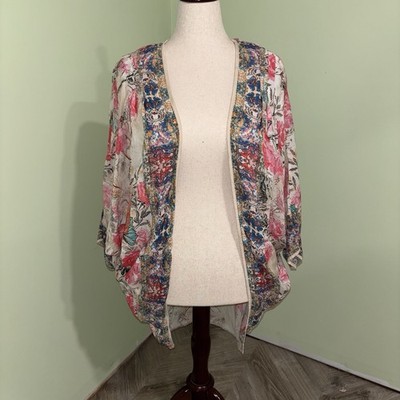 Feathers By Tolani Floral Print Kimono Colorful Boho Beach Women s One Size