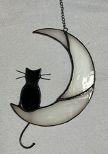 Suncatcher Black Cat White Moon Stained Glass 5  NIB New Window Hanging