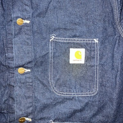 Vintage 80s 90s Carhartt Denim Blue Chore Jacket Coat 8C Unlined
