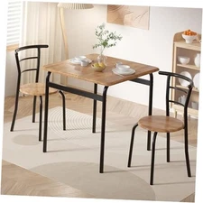  3 Piece Dining Table & Chairs Set for 2, Metal and Wooden set for 2 Brown