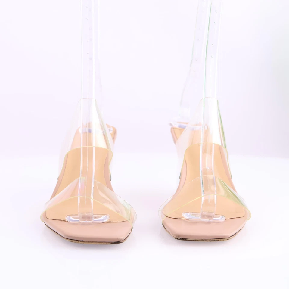 Tony Bianco Womens Sabelle Sandals Size 7.5 Clear Vinyl Slide Mules Lucite Heel - Image 3 of 4