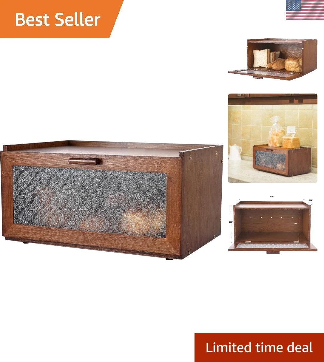 Stylish Bamboo Bread Box with Transparent Door - Perfect for Countertops