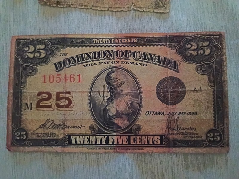 1923 Canada 25 Cent Shinplaster Note | Dominion of Canada Twenty Five Cents Ba 