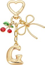 Bubble Initial Keychain for Women, Gold Letter Charm with Cherry  Bow, Cute Bag