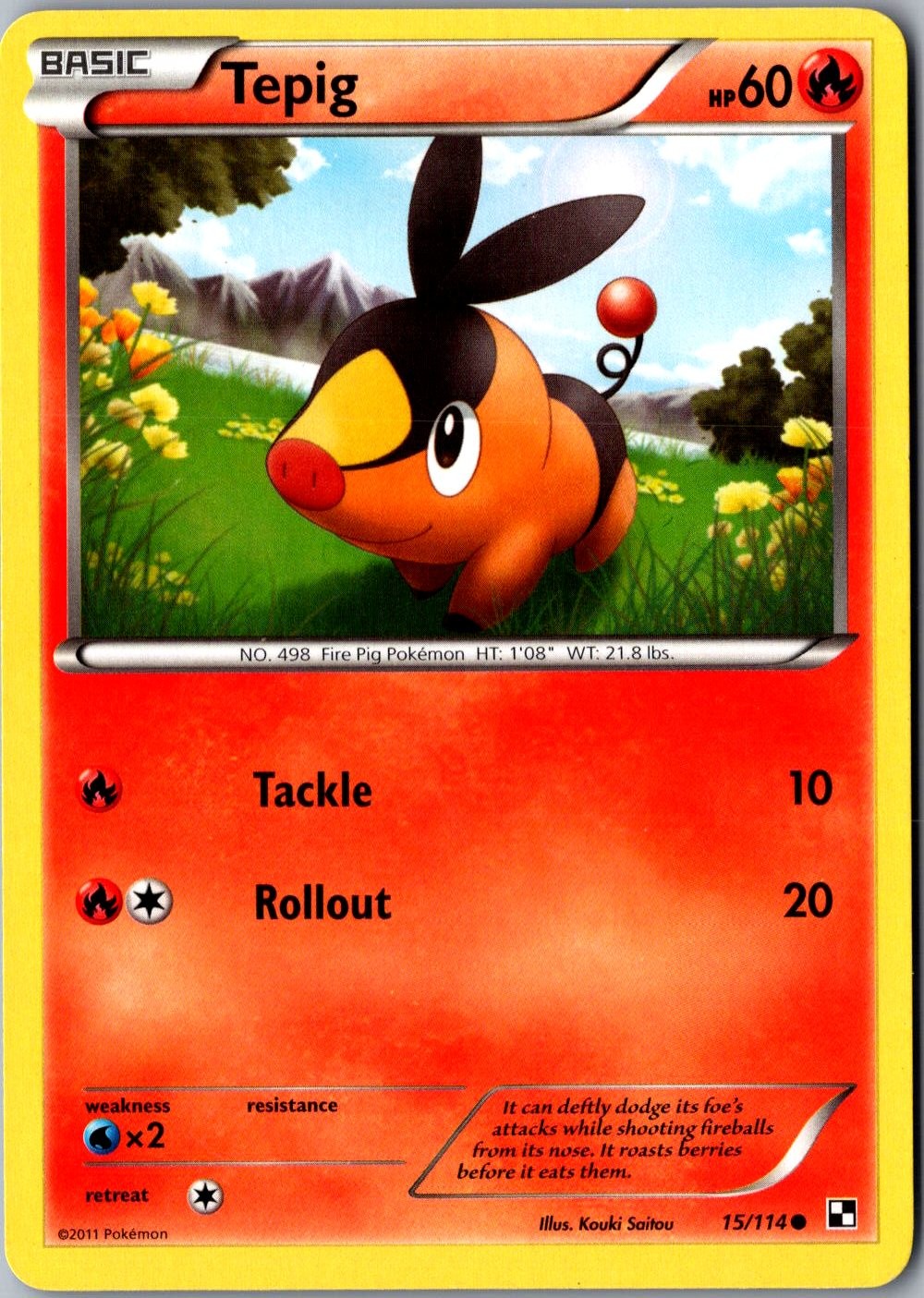 Tepig 15/114 Common Black and White Lightly Played Pokemon Card Starter