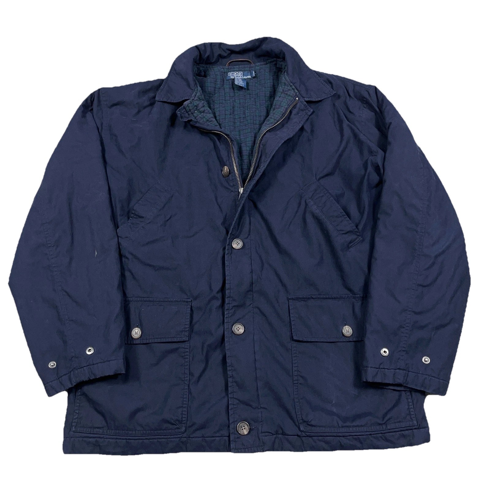 Vintage Polo Ralph Lauren Field Jacket Men Large Navy Blue Flannel Lined Chore