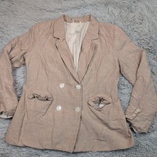 A New Day Jacket Womens 14 Biege Linen Blend Blazer Preppy Pockets Button Up