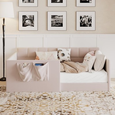 Twin Size Daybed Velvet Upholstered Sofa Bed with High Side Panels Side Entrance