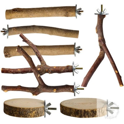 8 Pack Natural Wood Bird Perches, Parrot Perch Stand Bird Cage Accessories for B