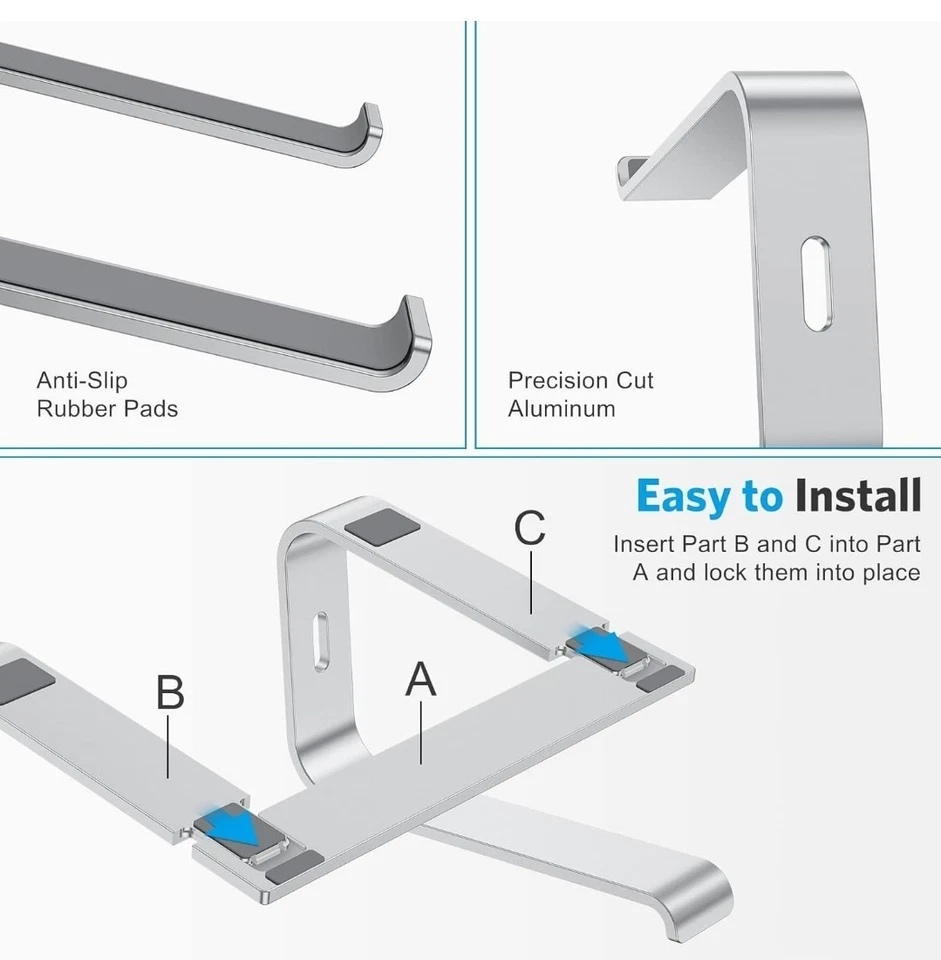 OMOTON 11-16 inch Laptop Stand Detachable Mount Aluminum Holder for Desk Silver - Image 3 of 3