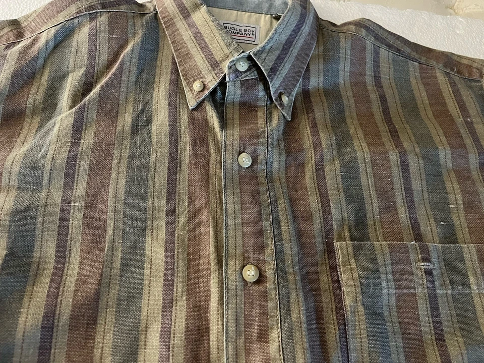 Bugle Boy Co Vintage Shirt Men’s Size Medium Gray Striped Shirt Button Up  - Image 4 of 4