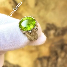 Natural Peridot Gemstone Ring August Birthstone Engagement Ring Sterling Silver