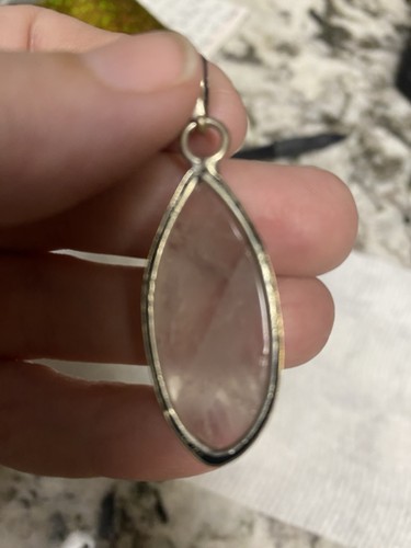 Vtg Marquis shape rose quartz pendant 925 Sterling silver Boho Artisan Made - Picture 4 of 14
