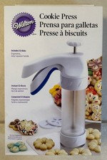 Wilton Cookie Press Easy Grip Clear Barrel 12 Disks White Blue Plastic