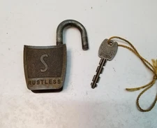 Vintage Slaymaker Rustless Antique Padlock 1 Key Lock - nice petina