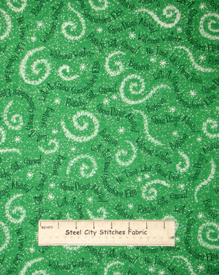 Christmas Snowflake Fabric By Yard Snow Swirls Green Cotton by QT Fabrics