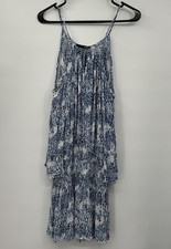 Lulus S Cold Shoulder Mini Dress Womens Blue White Abstract Print Smocked Waist