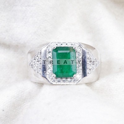 Emerald Octagon Cut With 925 Sterling Silver Ring For Men's #B746 *