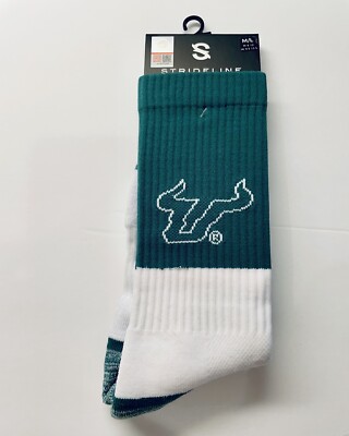 New USF South Florida Bulls Knit Crew Socks Strideline Unisex M/L Green White