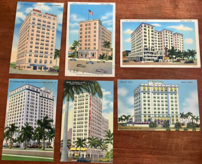 FL Florida Miami Lot of 6 Hotel Postcards, Biscayne Blvd & Others 1940 Linen