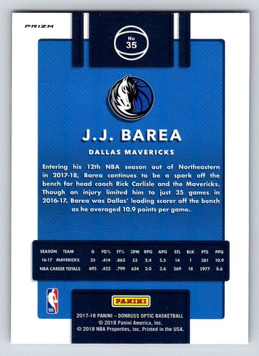 2017-18 Donruss Optic Purple #35 J.J. Barea (ref 193196) - Picture 2 of 2