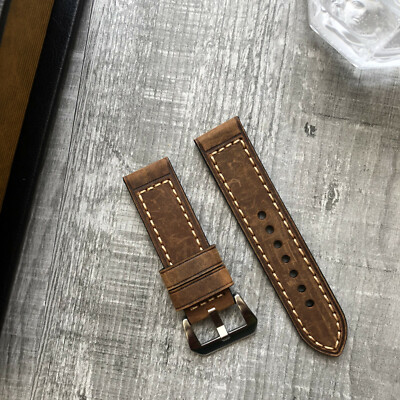 Cinturino Pelle Toro Marrone 24mm Per Panerai Luminor Marina – Fatto A Mano UK